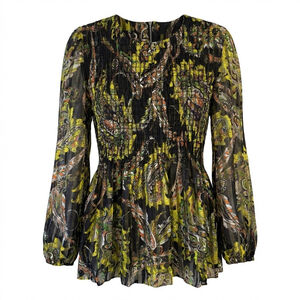 Vintage Joseph Ribkoff Multicolor Paisley Blouse Size 11 Retro Sheer Workwear